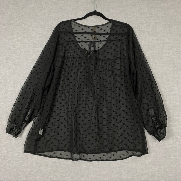 Penningtons Polkadot Sheer Blouse Sz 1X Black Long Sleeve - Picture 2 of 9